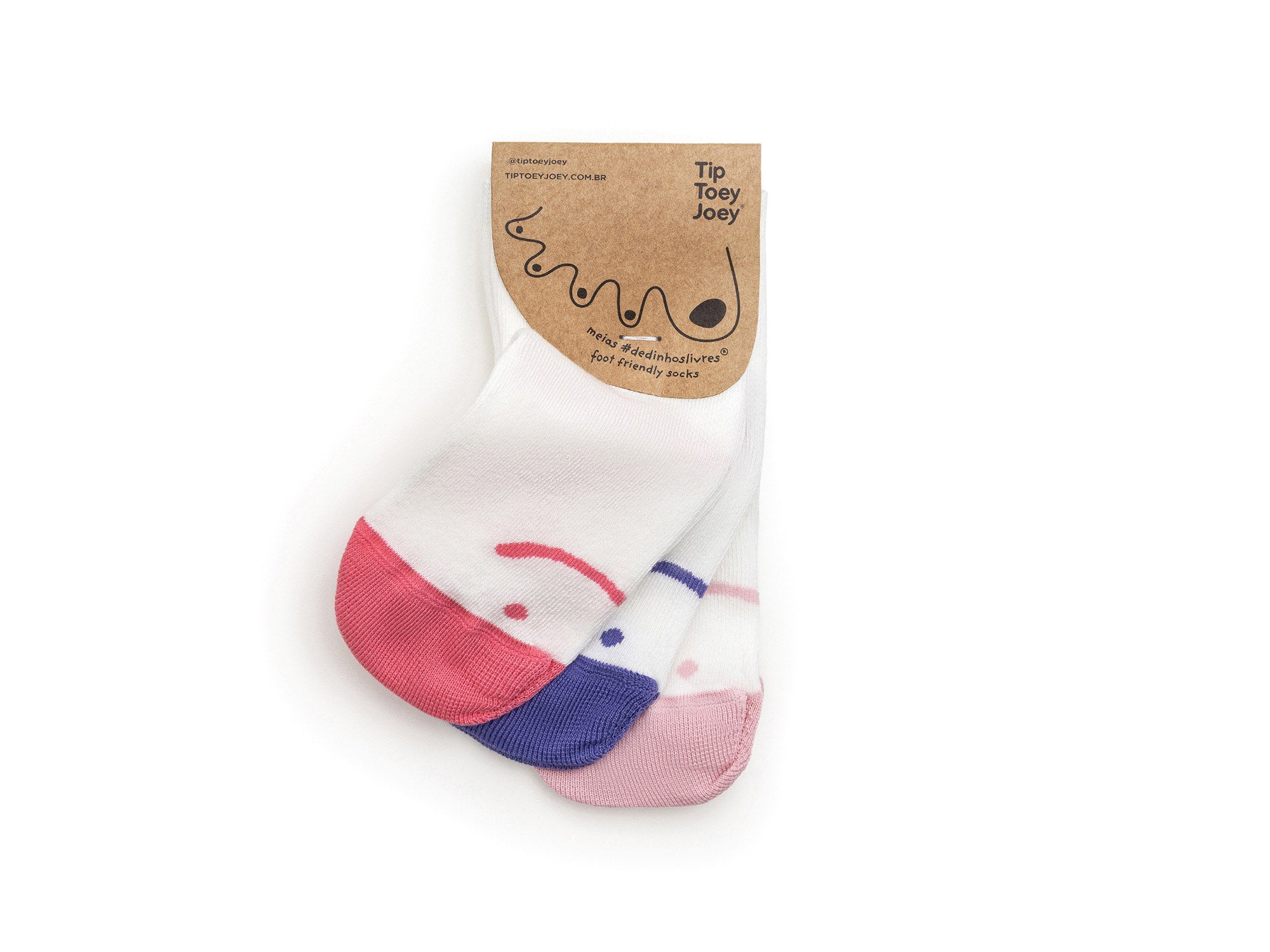 Kit Meias Barefoot Tip Toey Joey - Branco/Rosa/Violeta