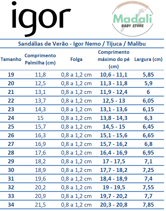 Igor Lonas Respeitadoras do Pezinho da Criança - Igor Canvas Pepito GuiadetamanhosMadaliSandaliasIgorNemoTijucaMalibuMadali