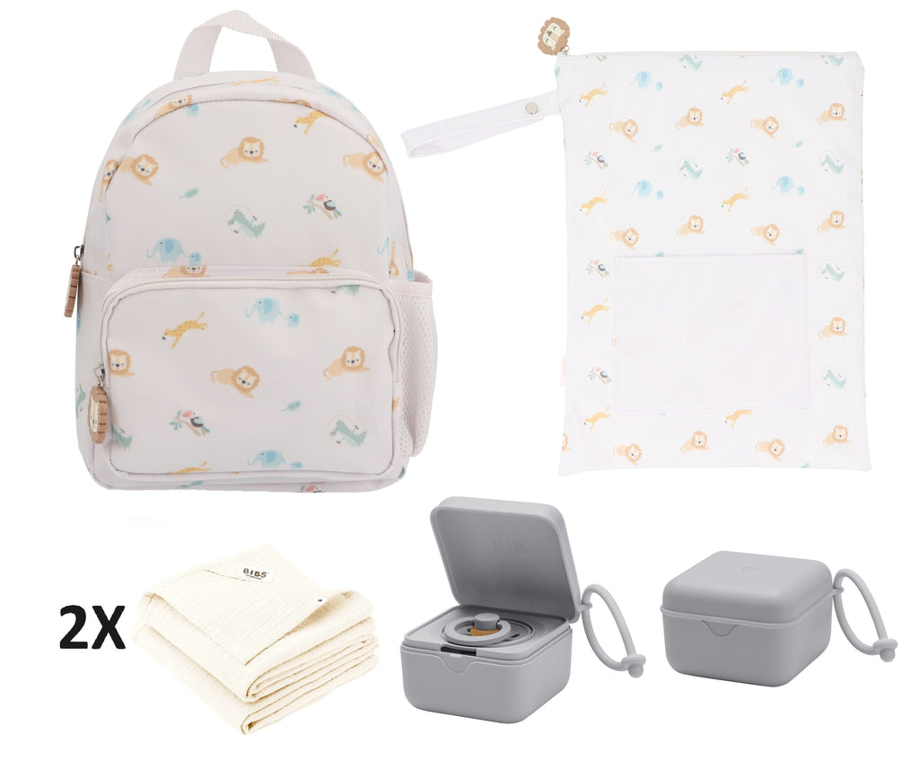 Conjunto Creche Mochila + Bolsa Impermeável + Musselinas + Caixa Versátil - Tutete Savannah