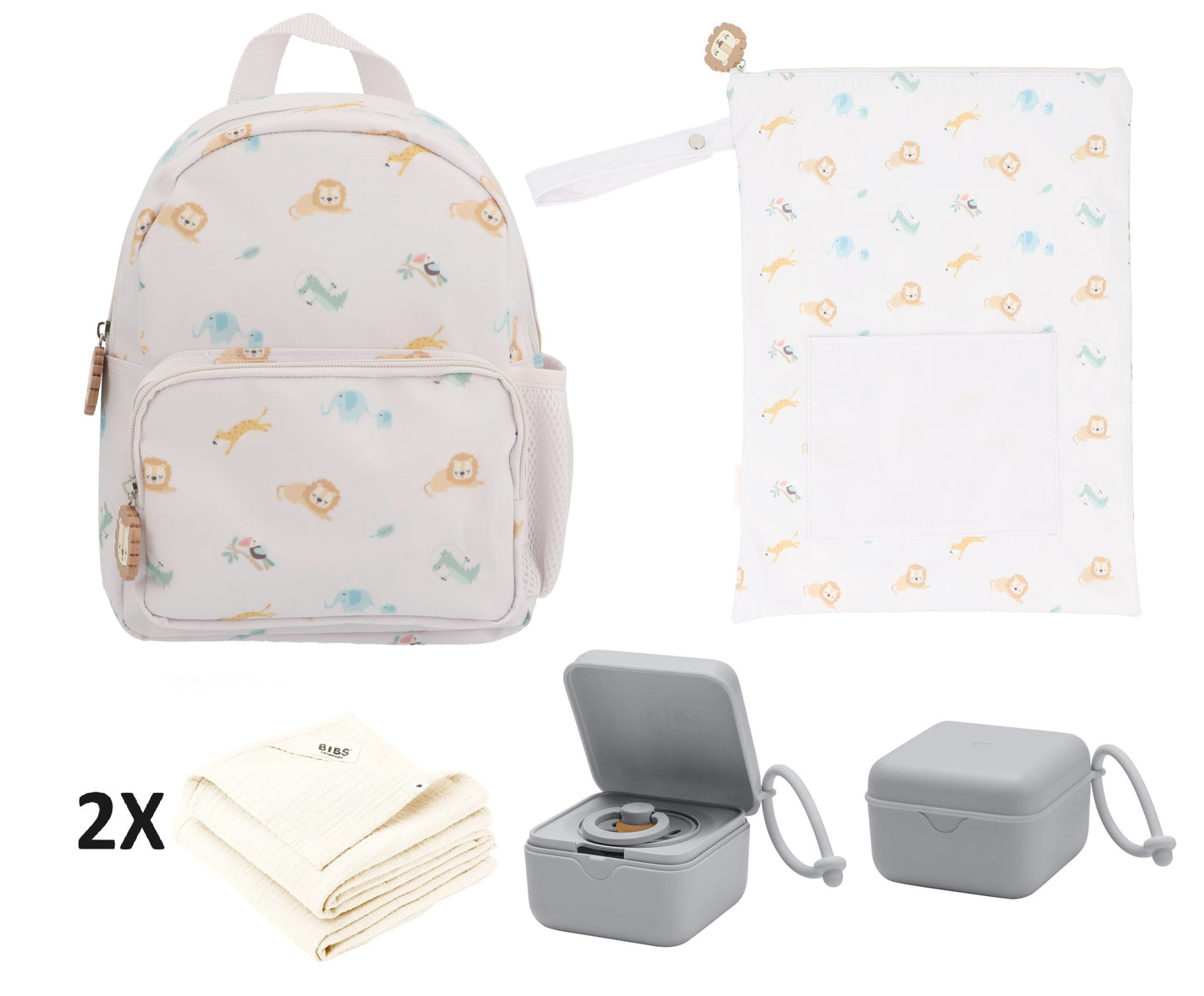 Conjunto Creche Mochila + Bolsa Impermeável + Musselinas + Caixa Versátil - Tutete Savannah