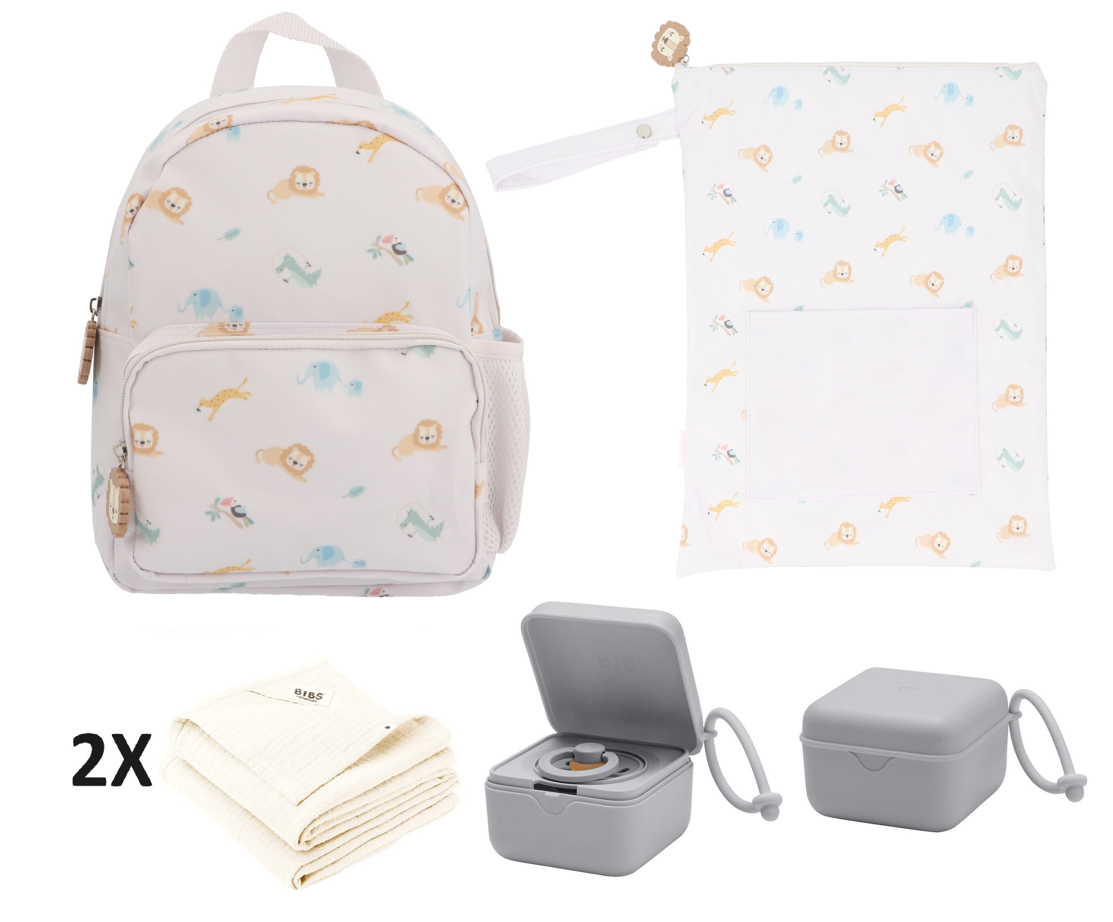Conjunto Creche Mochila + Bolsa Impermeável + Musselinas + Caixa Versátil - Tutete Savannah