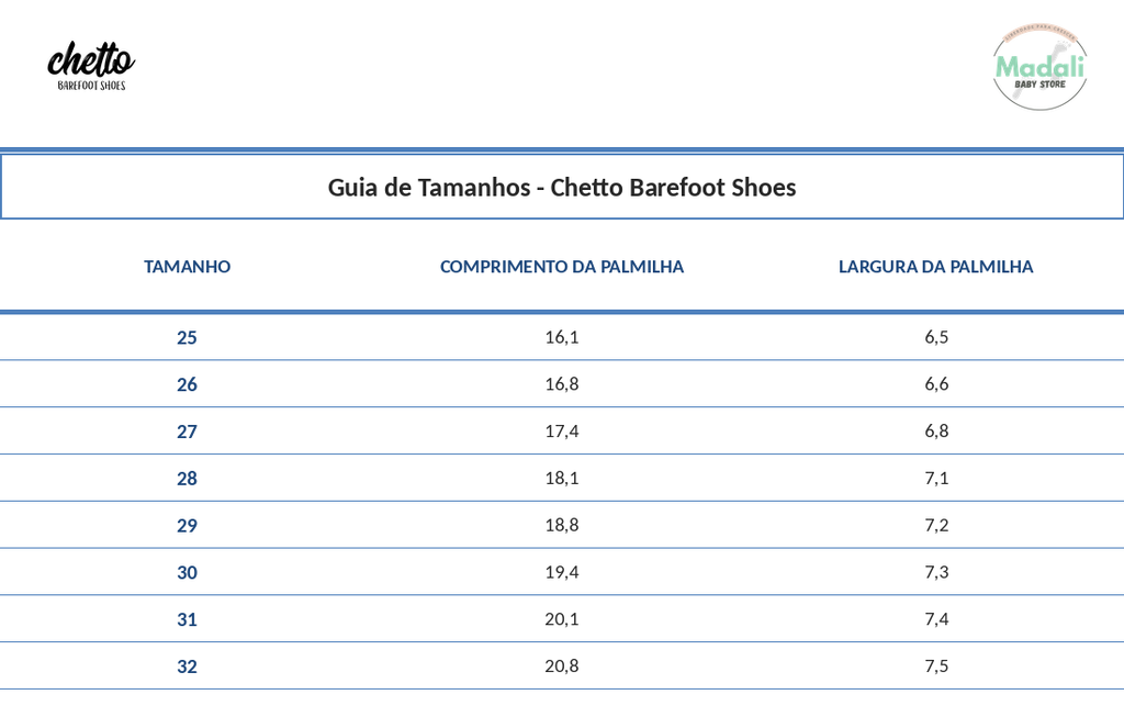 Chetto Botas Respeitadores do Pezinho da Criança - Chetto Lazo Camel chetto_guia_tamanho_palmilha25-32